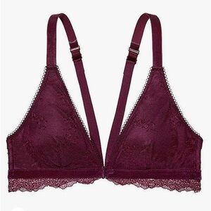 Victoria's Secret Front Close Chantilly Lace Bralette Women SZ XS Burgundy Boho